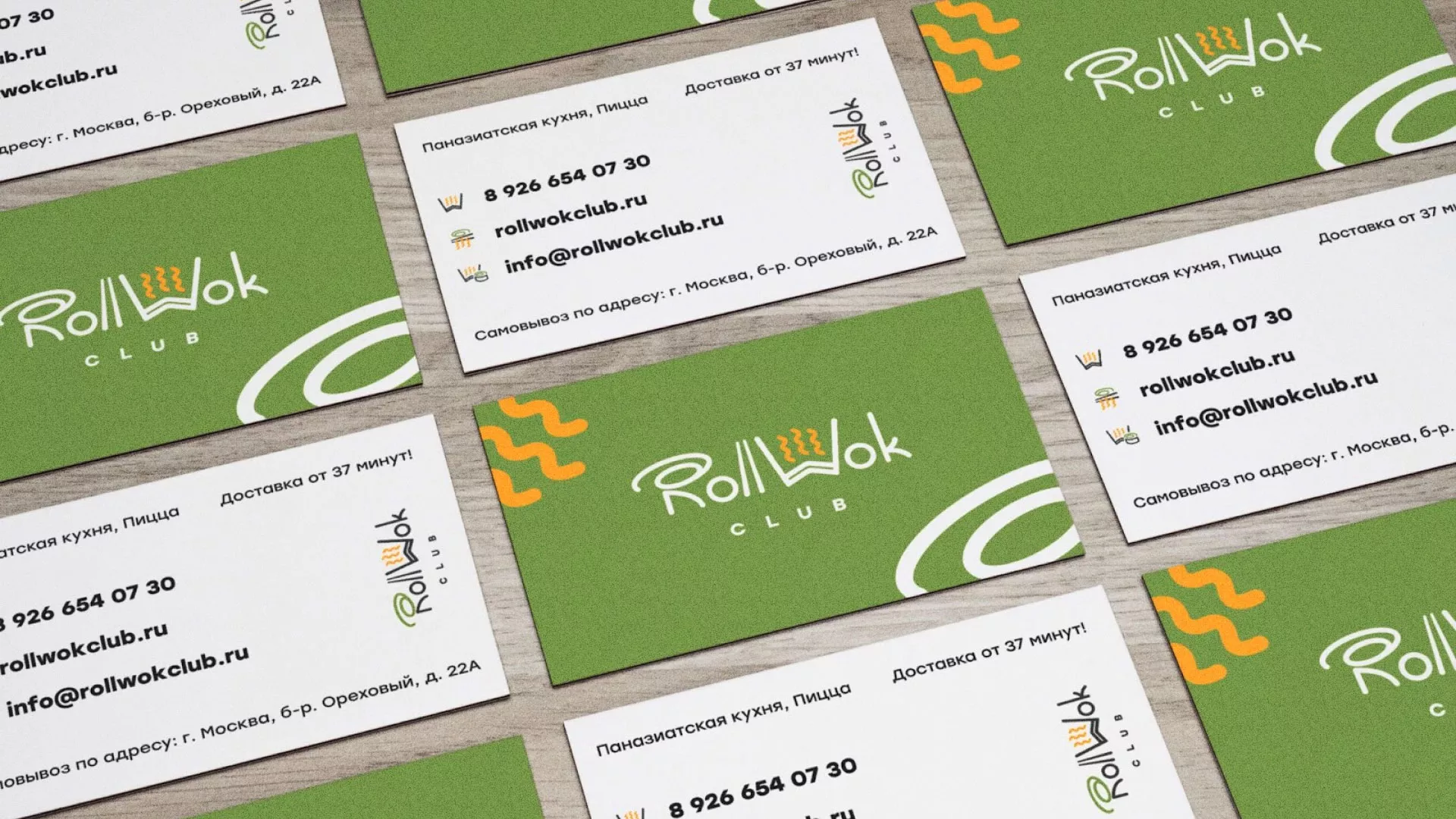 Разработка дизайна визиток суши-бара «Roll Wok Club» в Кронштадте